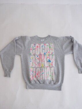 Vintage Hanes South Beach Grey Neon Paint Splatter Florida Vacation Sweater S